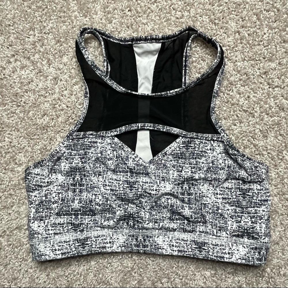 BuffBunny Black and White Patterned High Neck Sports Bra